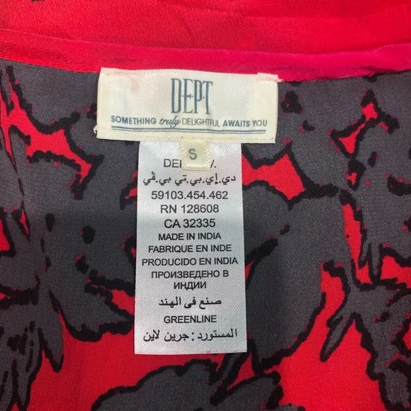 DEPT red magenta grey floral silk tunic dress sz S - Picture 4 of 5